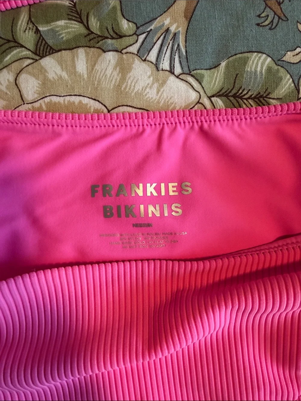 Frankie's Bikinis Ribbed Bandeau Bikini Set in Hot Pink